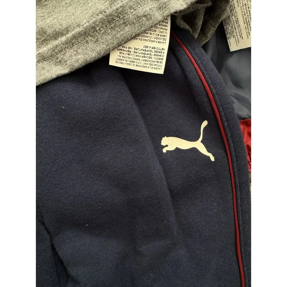 NWT Puma Kids 3pcs Set Puffer Vest Long Sleeve Shirt & Joggers Red Navy Size 6 - Picture 4 of 4